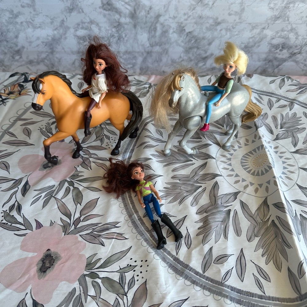Spirit Horse and Rider Set with Tan and Silver Horses